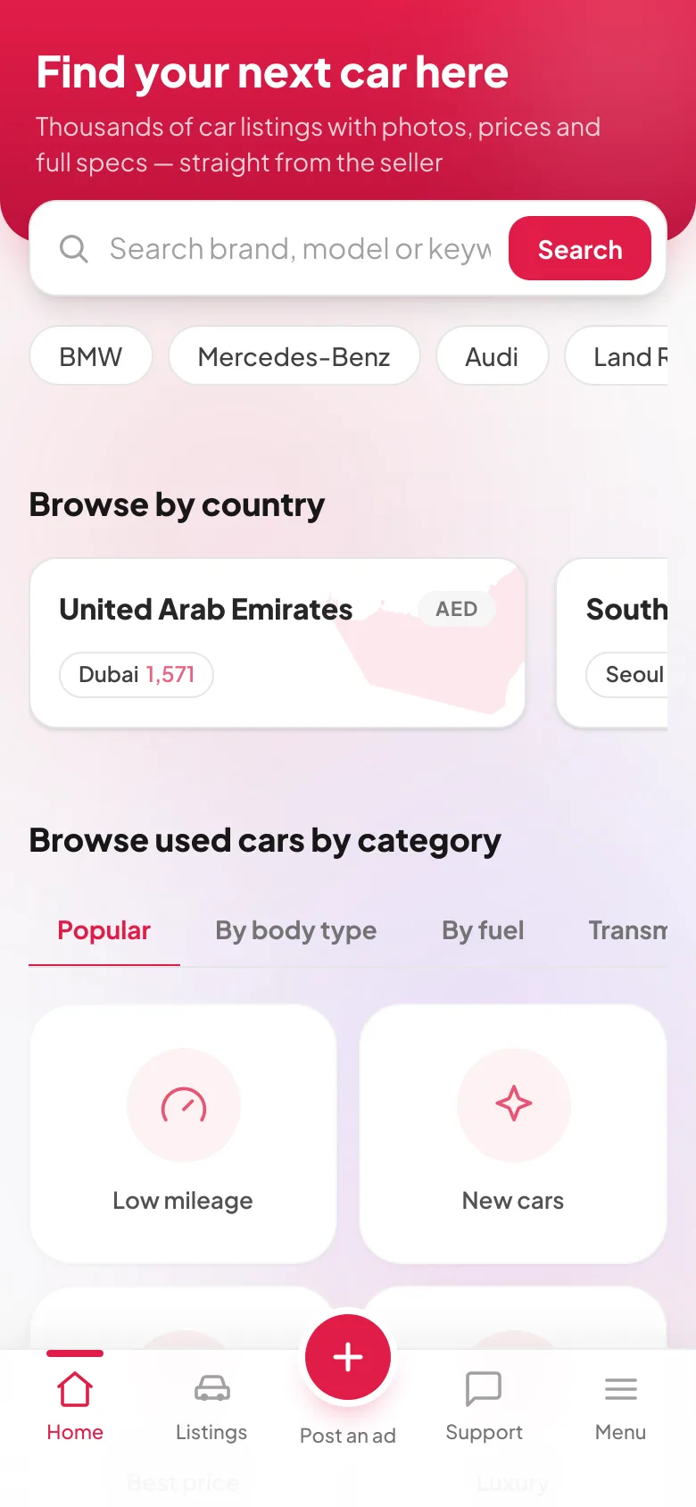 VatanCar app home screen